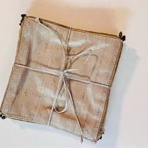 NEW Crate & barrel silk coaster set of 8 gold silver silk reversible beading